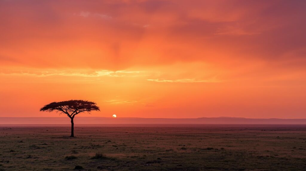 Golden sunrise over the endless plains of Serengeti National Park, Tanzania